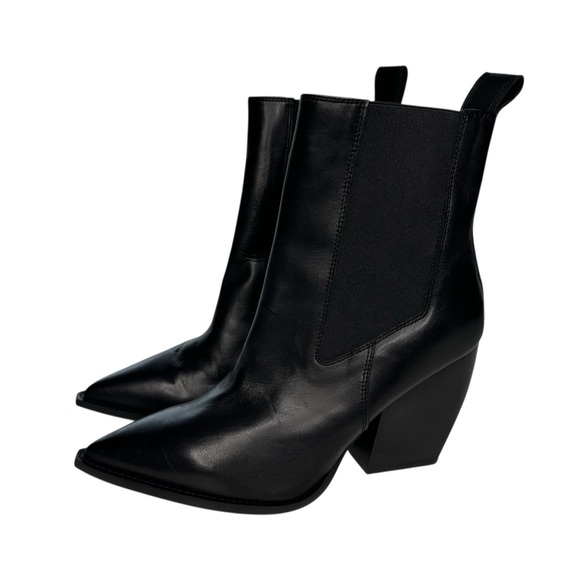 All Saints Womens Ria Point Toe Black Leather Block Heel Ankle Boot. 39/9 - Picture 3 of 13